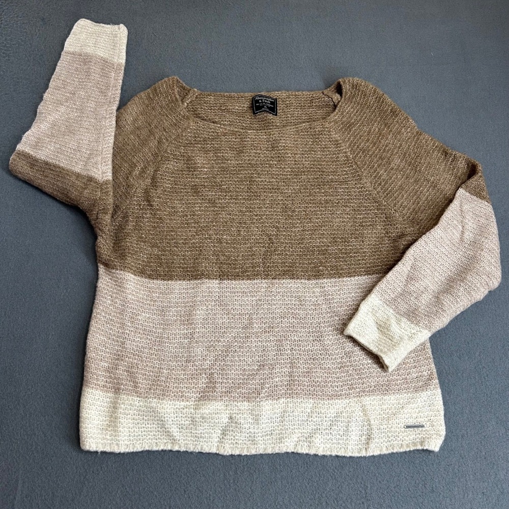 Abercrombie & Fitch Sweater Womens XL Brown‎ Colorblock Knit Raglan Boat Neck
